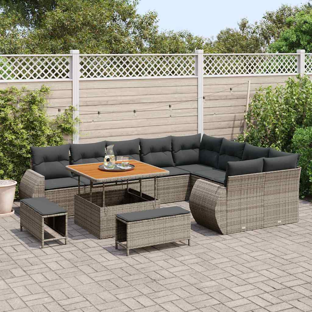 Set Divano da Giardino 12 pz 12-Numero di posti Grigio