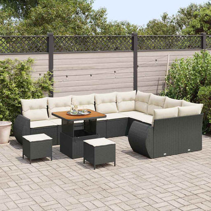 Set Divano da Giardino 12 pz 12-Numero di posti Nero e Crema