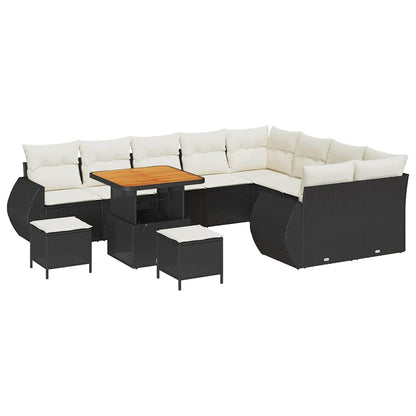 Set Divano da Giardino 12 pz 12-Numero di posti Nero e Crema