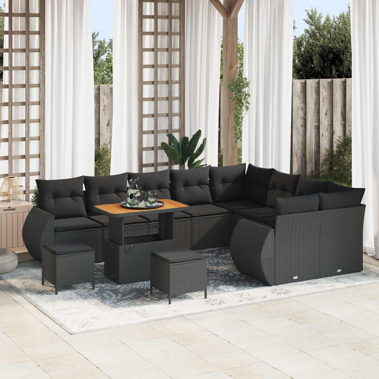Set Divano da Giardino con cuscino 12 pcs Nero | homemem39