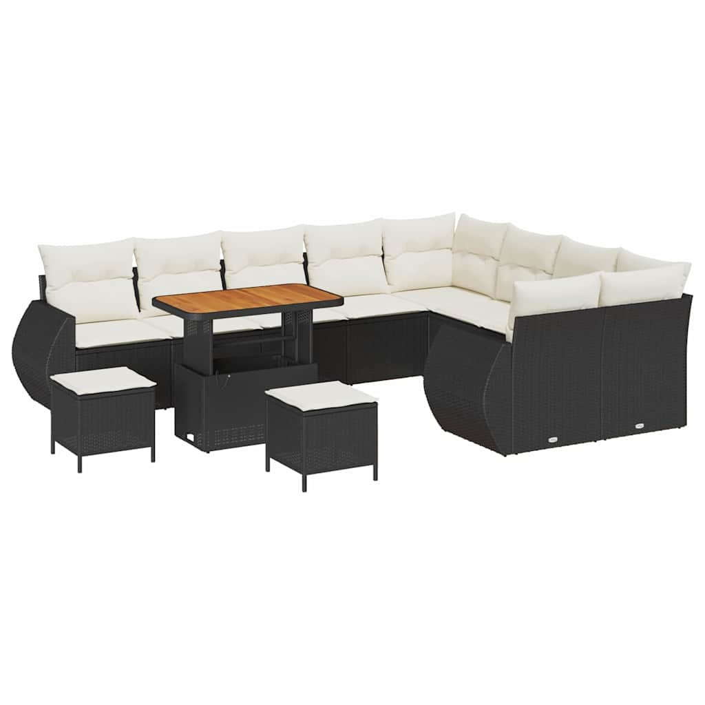 Set Divano da Giardino con cuscino 12 pcs Nero e crema | homemem39