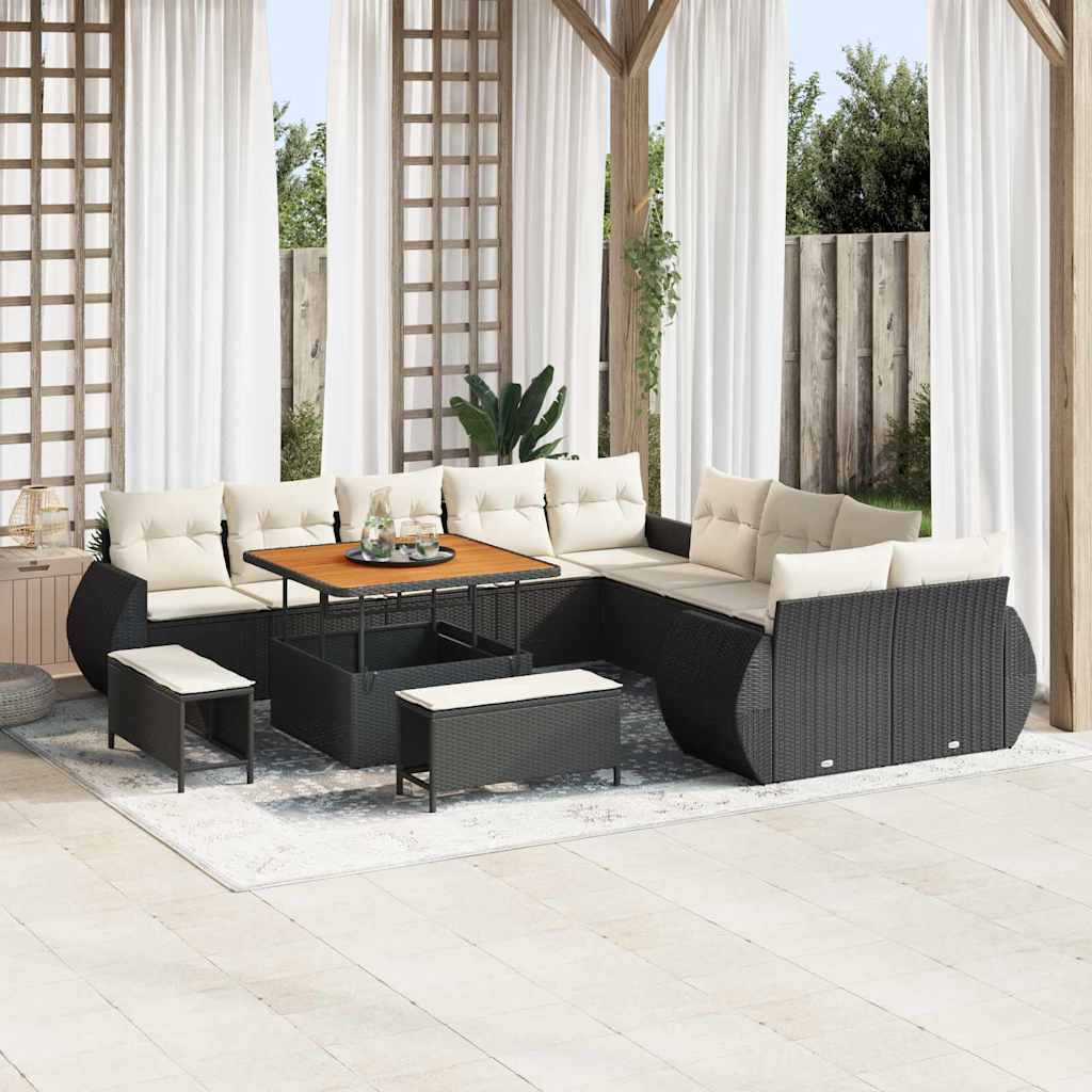 Set Divano da Giardino con cuscino 13 pcs Nero e crema | homemem39