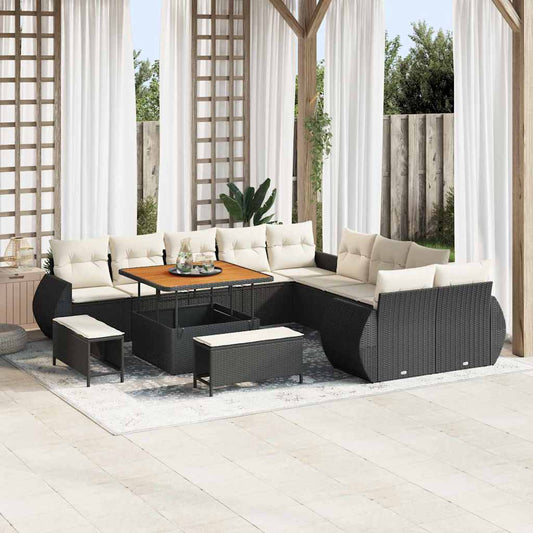 Set Divano da Giardino con cuscino 13 pcs Nero e crema