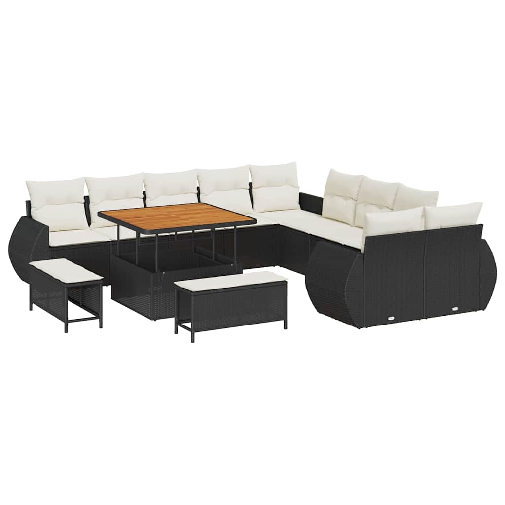 Set Divano da Giardino con cuscino 13 pcs Nero e crema | homemem39