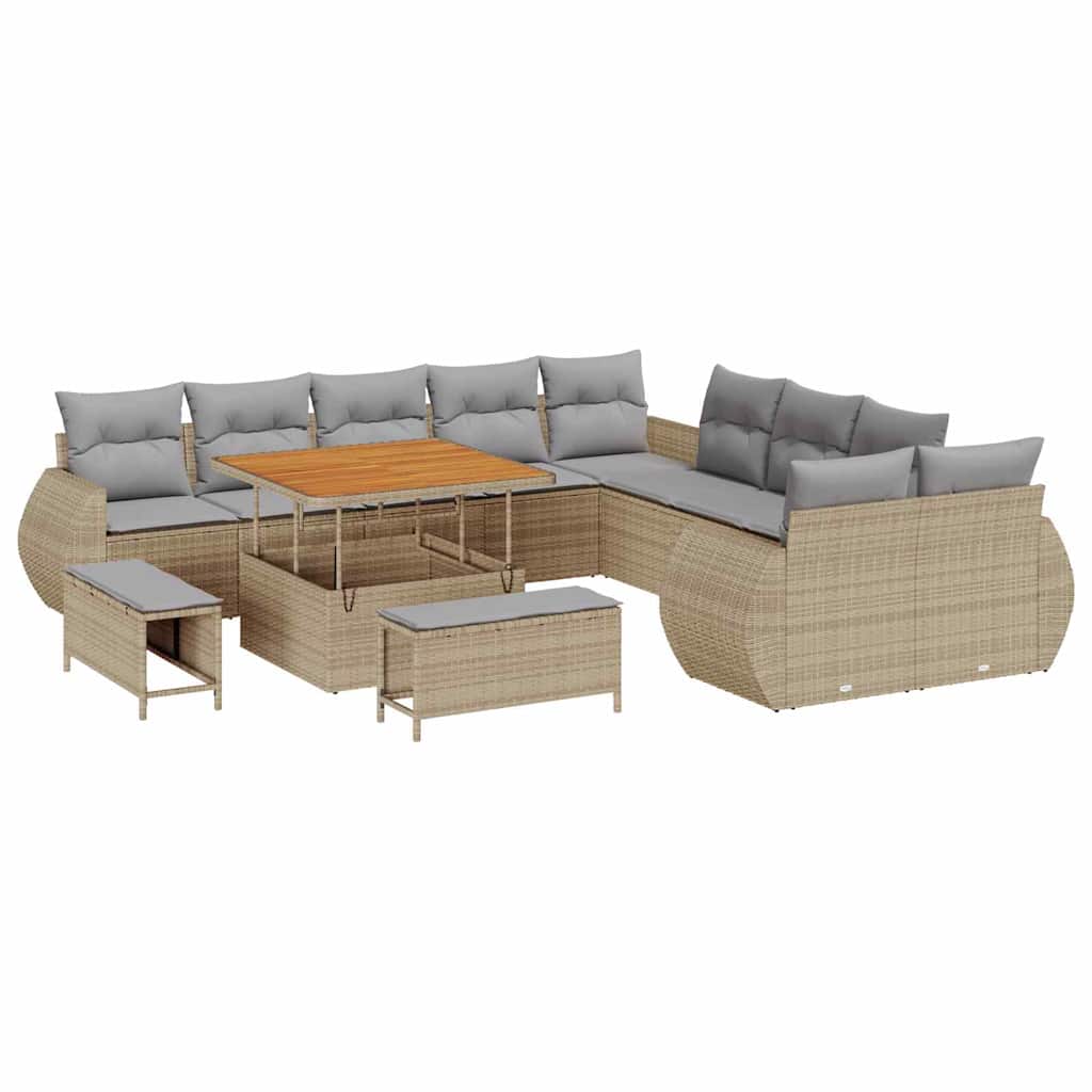 Set Divano da Giardino con cuscino 13 pcs beige e grigio chiaro | homemem39