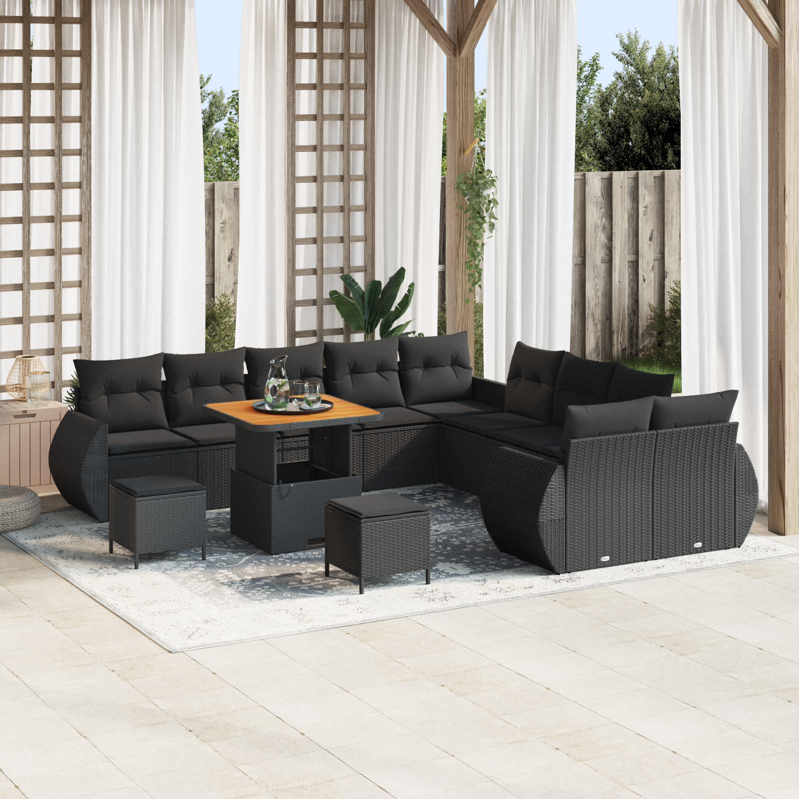 Set Divano da Giardino con cuscino 13 pcs Nero | homemem39