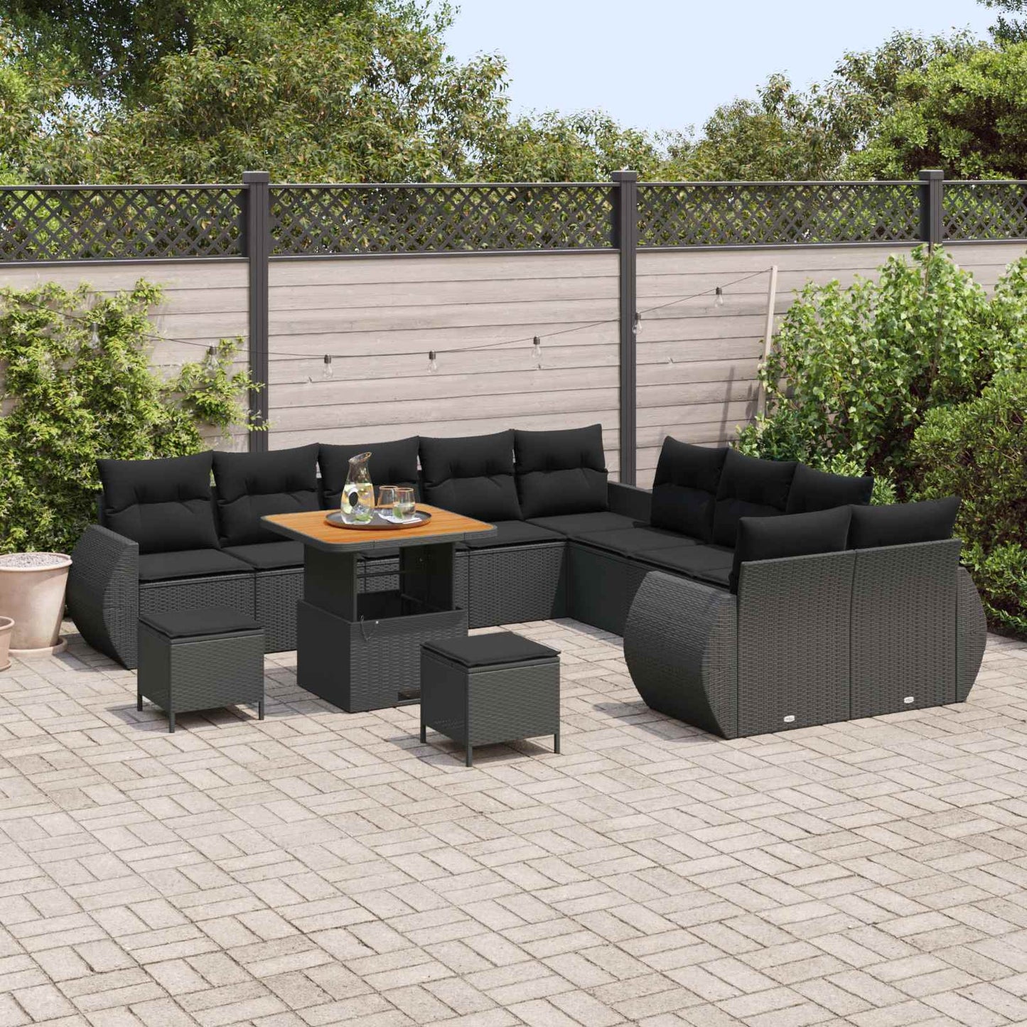 Set Divano da Giardino con cuscino 13 pcs Nero | homemem39