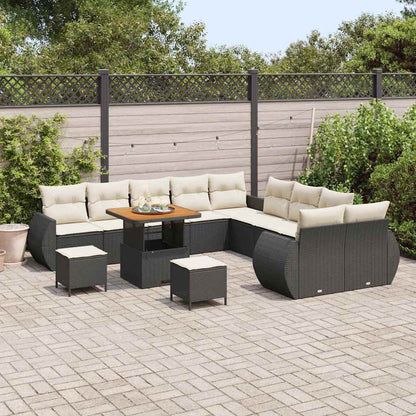 Set Divano da Giardino con cuscino 13 pcs Nero e crema | homemem39