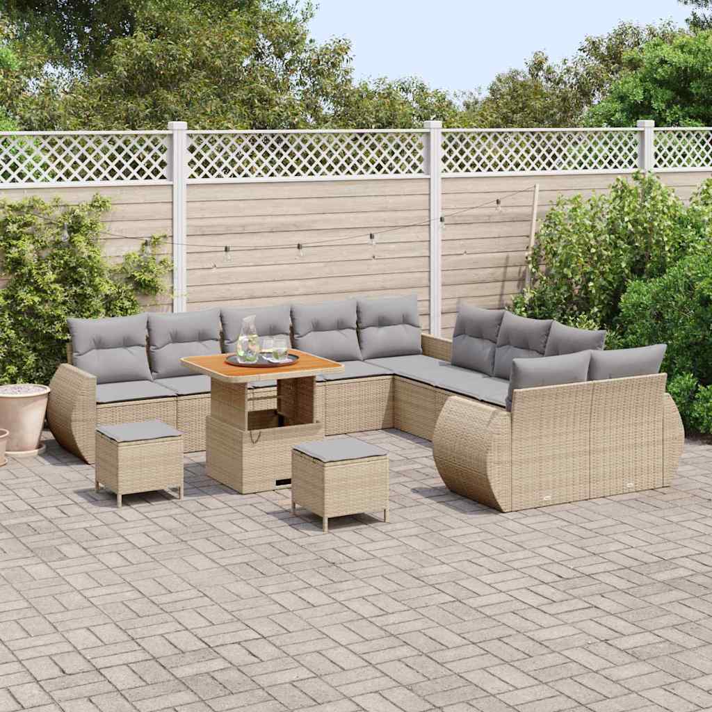 Set Divano da Giardino con cuscino 13 pcs beige e grigio chiaro | homemem39