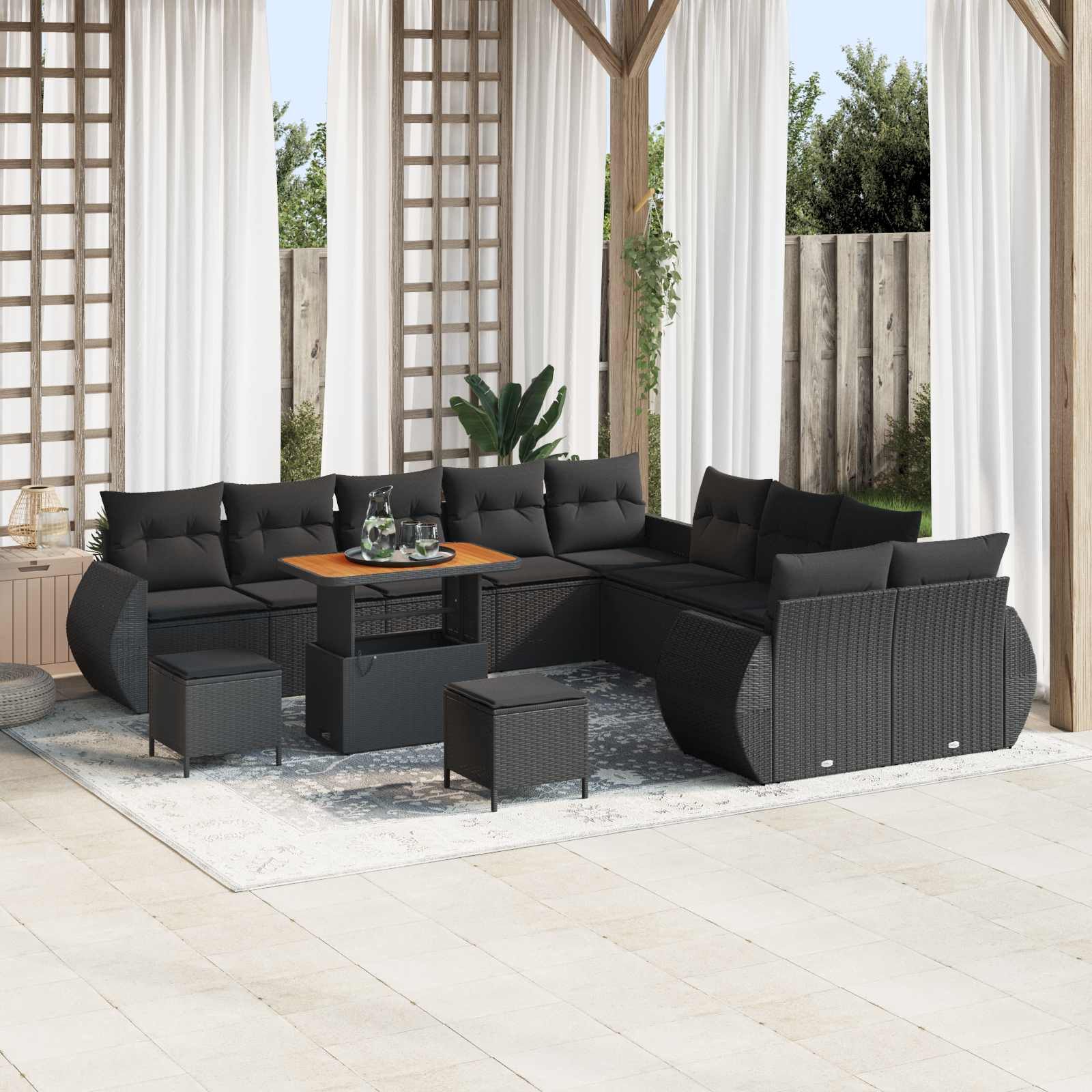 Set Divano da Giardino con cuscino 13 pcs Nero | homemem39
