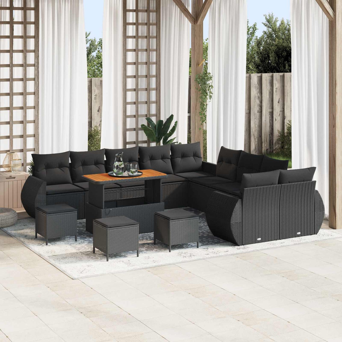 Set Divano da Giardino 14 pz 14-Numero di posti Nero