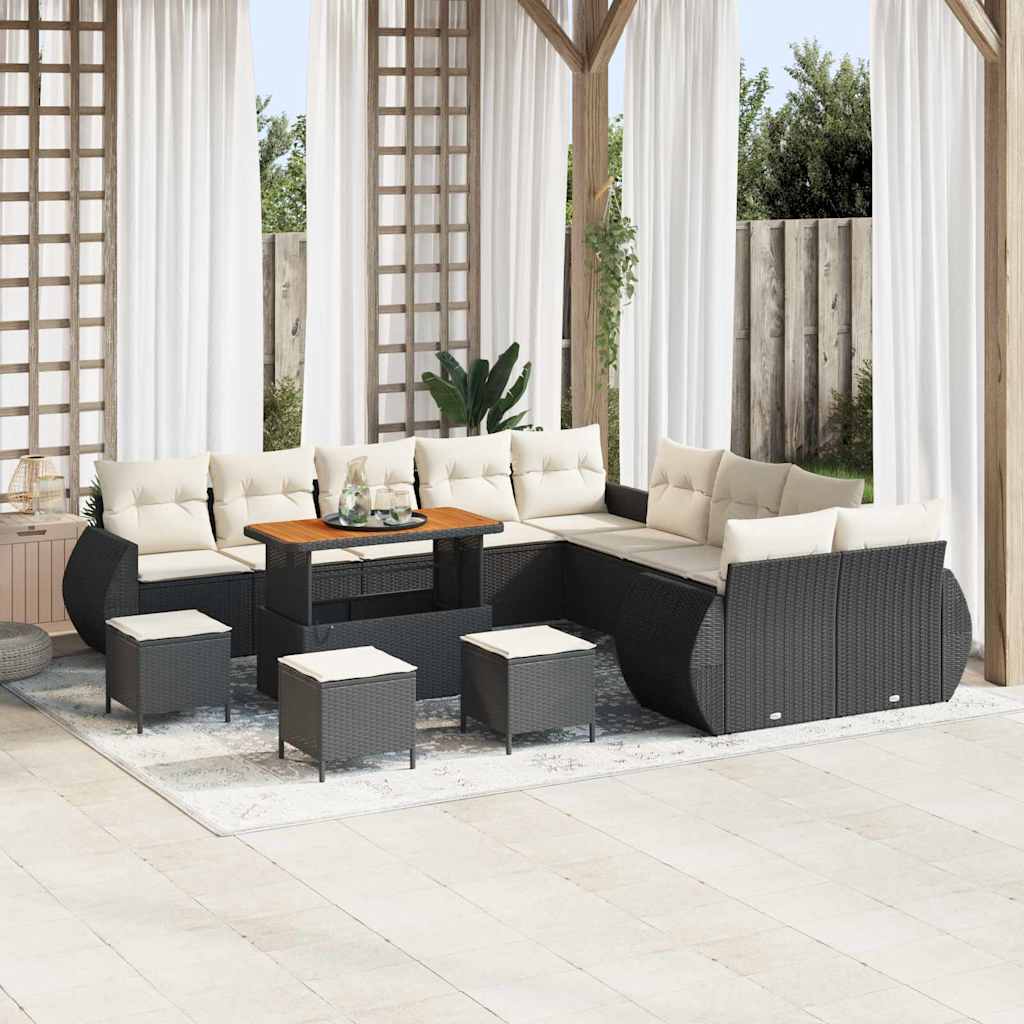 Set Divano da Giardino con cuscino 14 pcs Nero e crema | homemem39