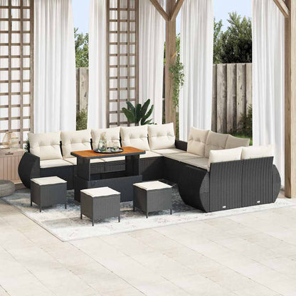 Set Divano da Giardino con cuscino 14 pcs Nero e crema | homemem39