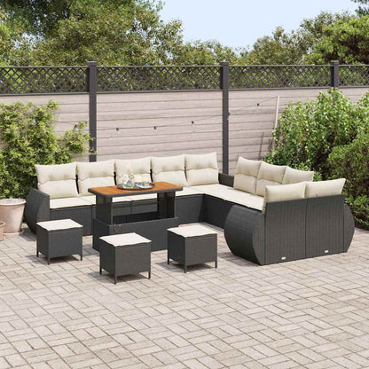 Set Divano da Giardino con cuscino 14 pcs Nero e crema | homemem39