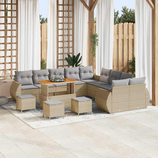 Set Divano da Giardino con cuscino 14 pcs beige e grigio chiaro