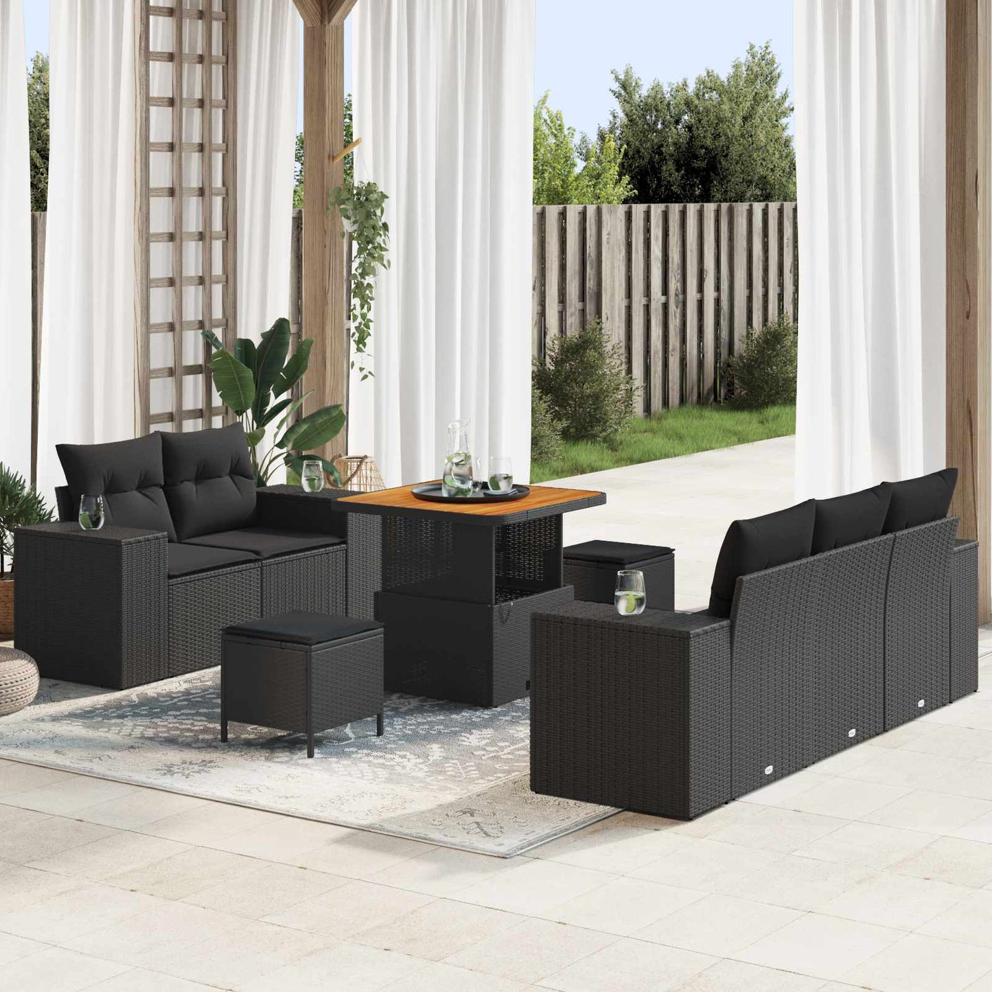 Set Divano da Giardino 8 pz 8-Numero di posti Nero