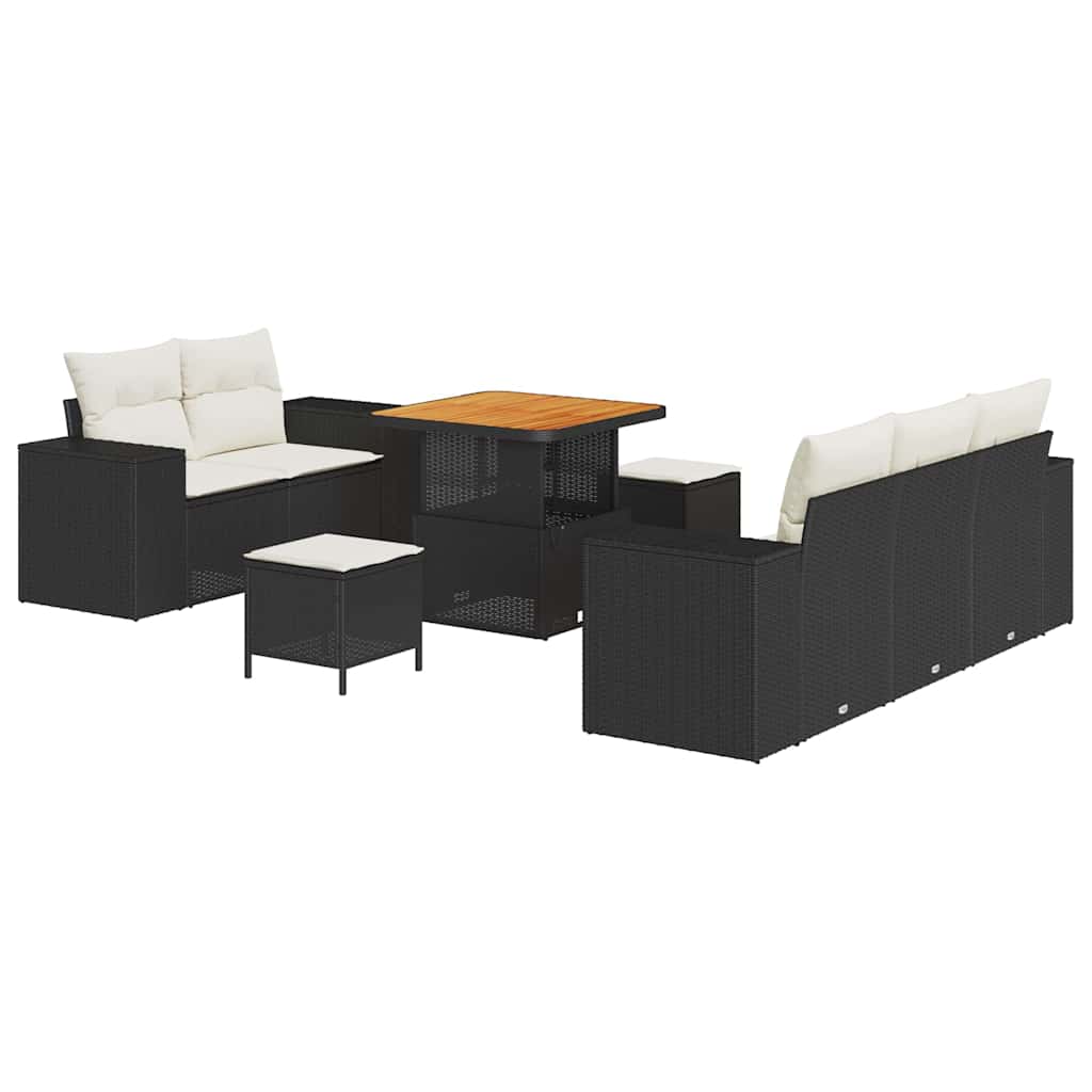 Set Divano da Giardino con cuscino 8 pcs Nero e Crema | homemem39