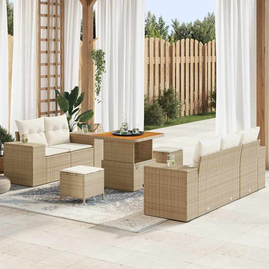 Set Divano da Giardino con cuscino 8 pcs Beige e Crema