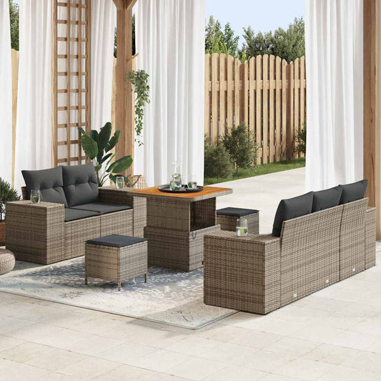 Set Divano da Giardino 8 pcs Grigio Rattan in Polipropilene