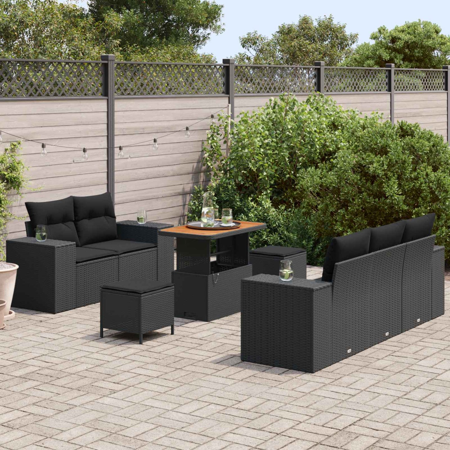 Set Divano da Giardino 8 pz 8-Numero di posti Nero