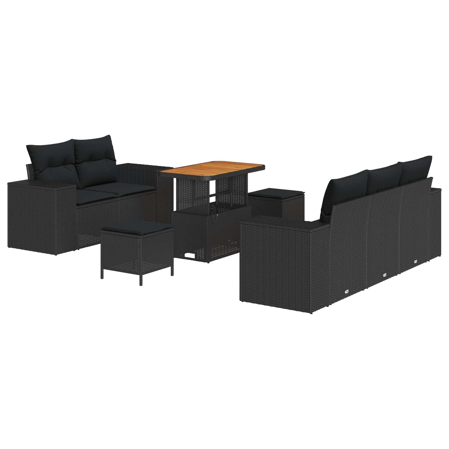Set Divano da Giardino 8 pz 8-Numero di posti Nero