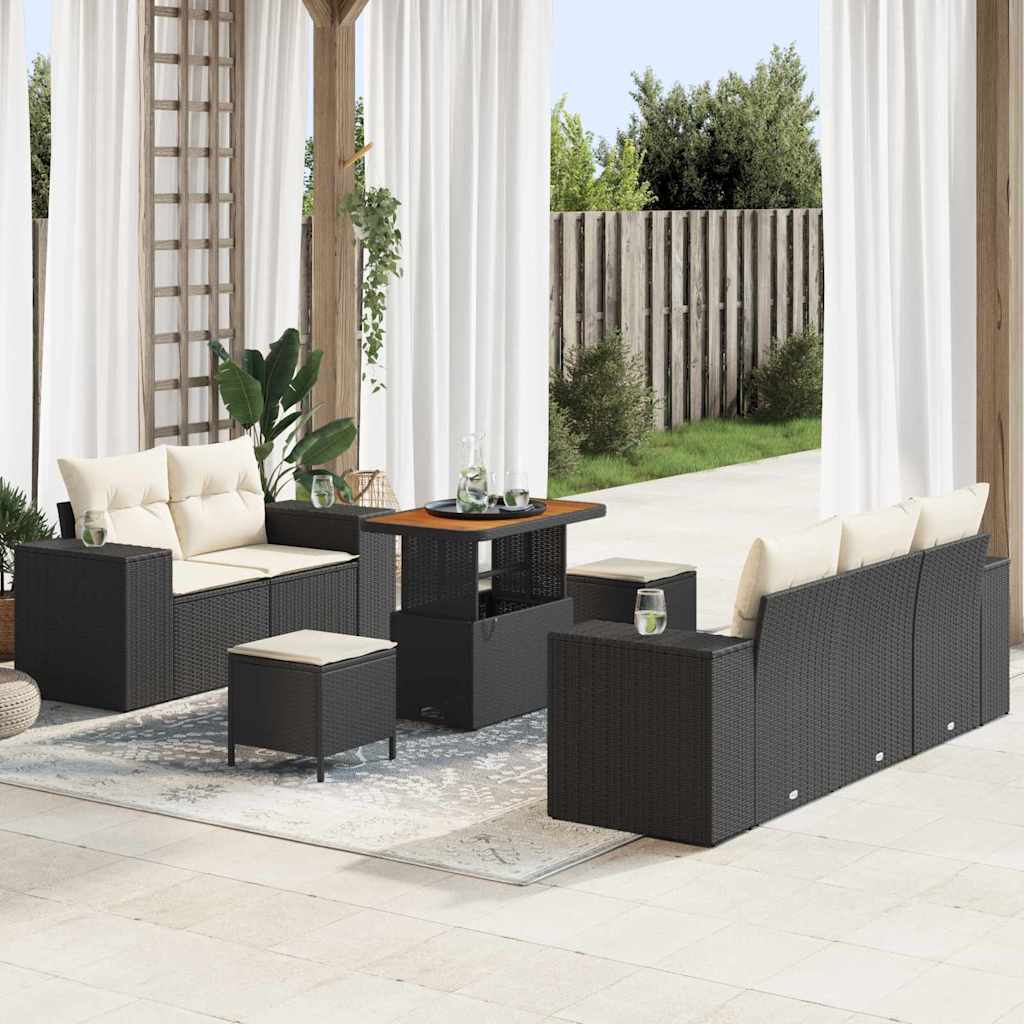 Set Divano da Giardino con cuscino 8 pcs Nero e Crema | homemem39