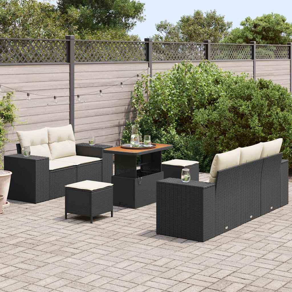 Set Divano da Giardino con cuscino 8 pcs Nero e Crema | homemem39