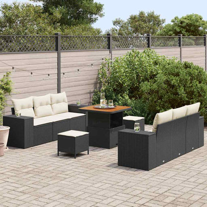 Set Divano da Giardino Nero e Crema Rattan in Polipropilene