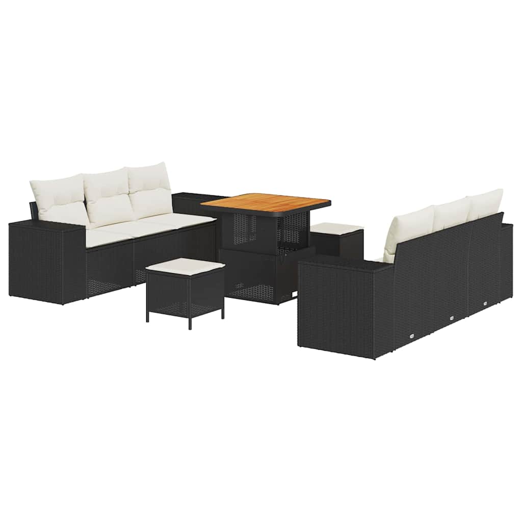 Set Divano da Giardino Nero e Crema Rattan in Polipropilene