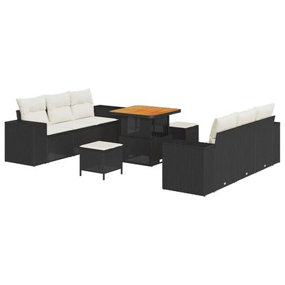 Set Divano da Giardino Nero e Crema Rattan in Polipropilene