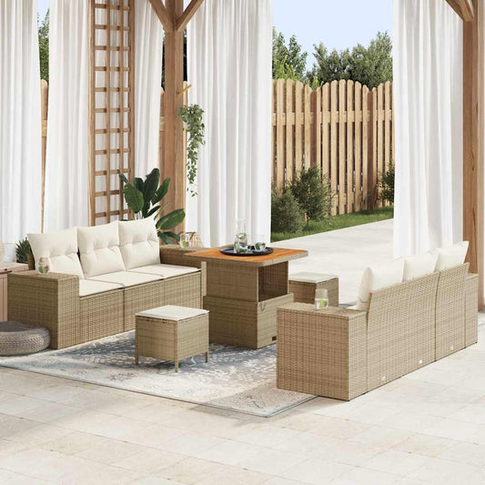 Set Divano da Giardino con cuscino 9 pcs Beige e Crema