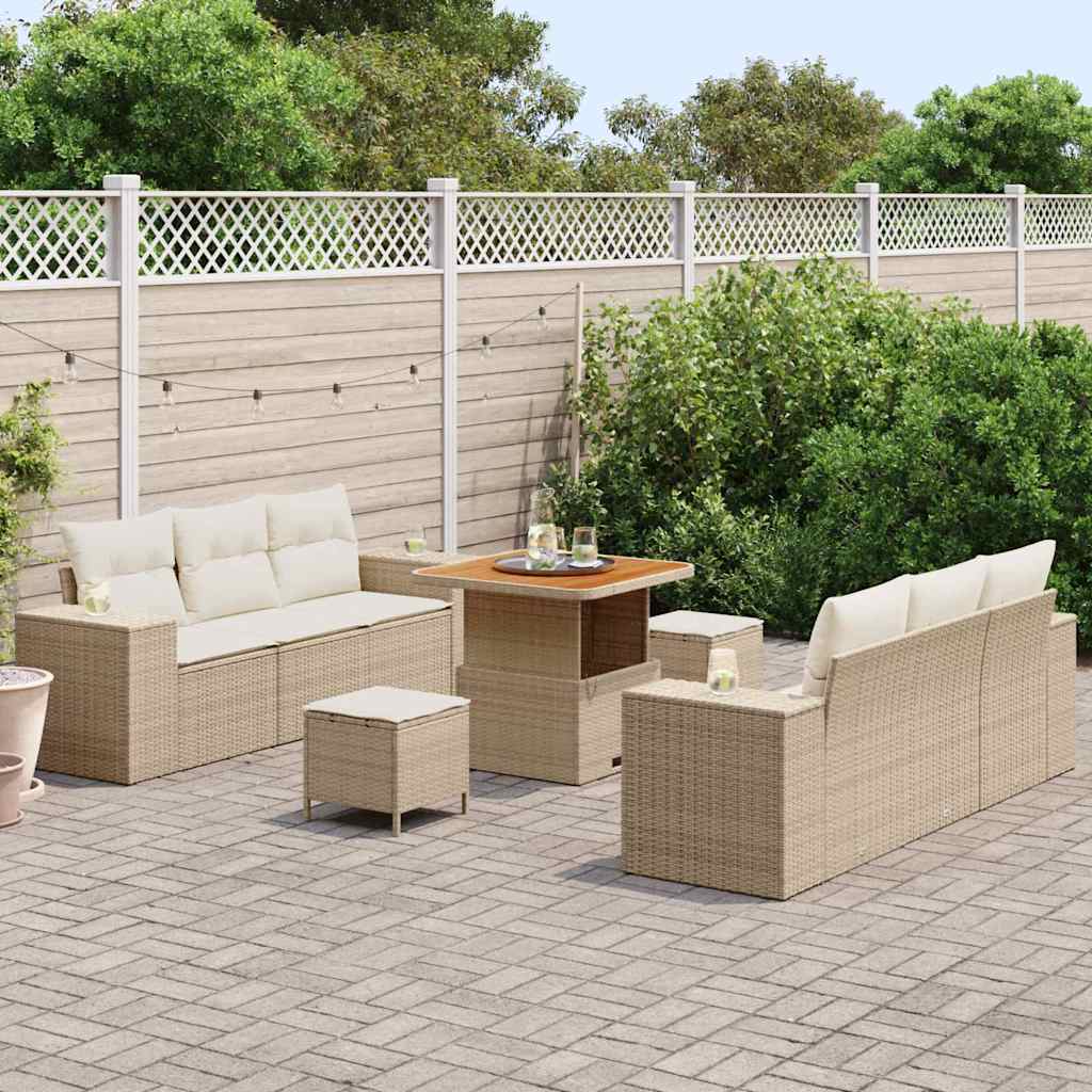 Set Divano da Giardino con cuscino 9 pcs Beige e Crema