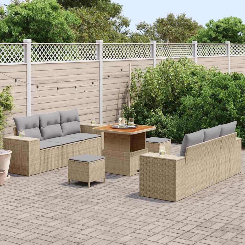 Set Divano da Giardino con cuscino 9 pcs Beige e Grigio Chiaro