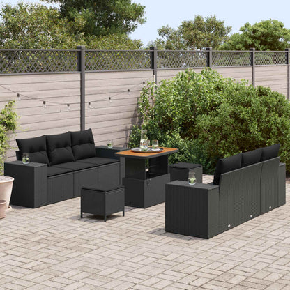 Set Divano da Giardino Nero Rattan in Polipropilene