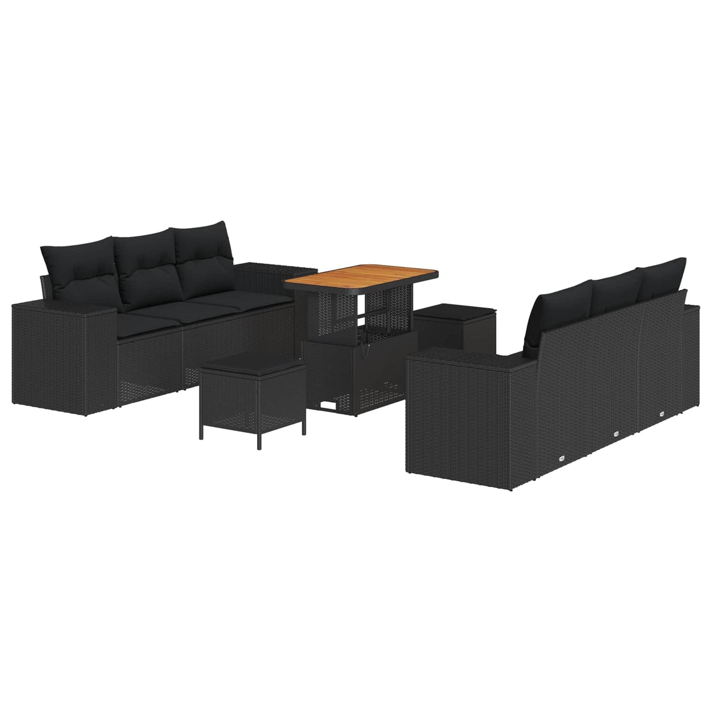 Set Divano da Giardino Nero Rattan in Polipropilene