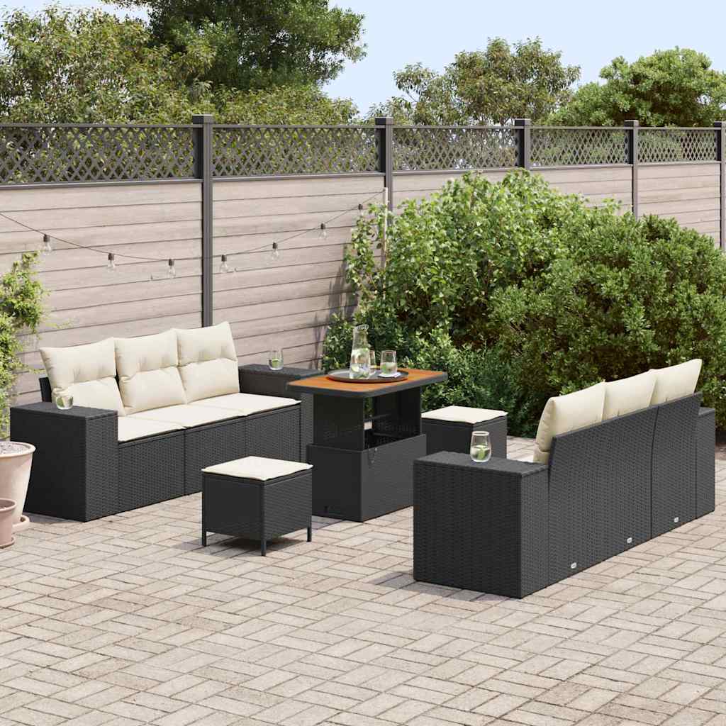 Set Divano da Giardino con cuscino 9 pcs Nero e Crema | homemem39