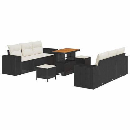 Set Divano da Giardino con cuscino 9 pcs Nero e Crema | homemem39