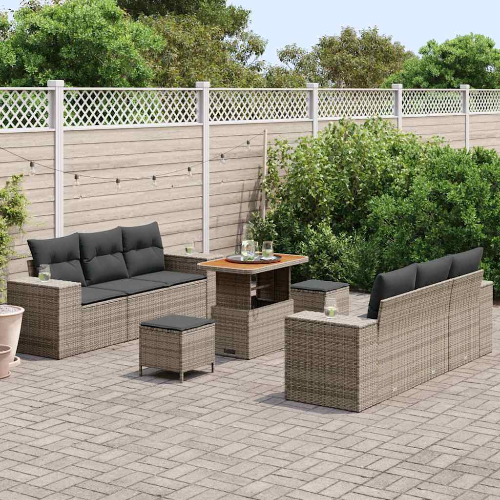 Set Divano da Giardino 9 pcs Grigio Rattan in Polipropilene