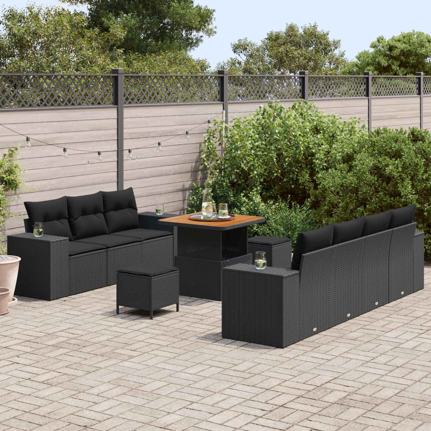 Set Divano da Giardino 10 pcs Nero Rattan in Polipropilene | homemem39