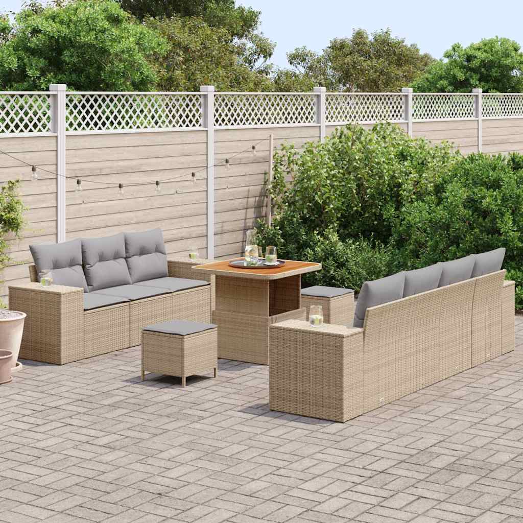 Set Divano da Giardino con cuscino 10 pcs Beige e Grigio Chiaro