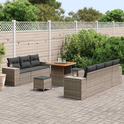 Set Divano da Giardino 10 pcs Grigio Rattan in Polipropilene | homemem39
