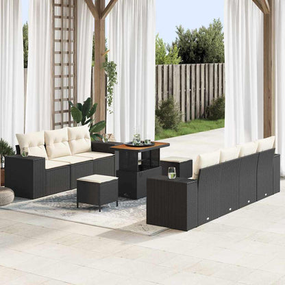 Set Divano da Giardino con cuscino 10 pcs Nero e Crema | homemem39
