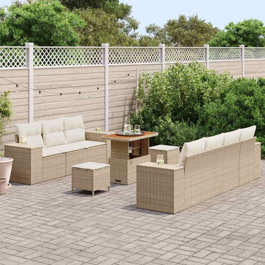 Set Divano da Giardino con cuscino 10 pcs Beige e Crema | homemem39