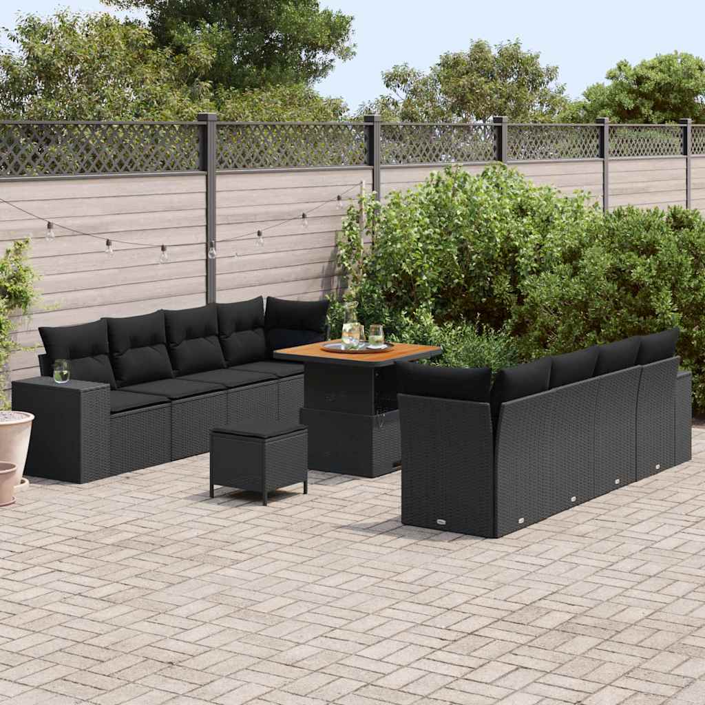 Set Divano da Giardino con cuscino 11 pcs Nero polyrattan