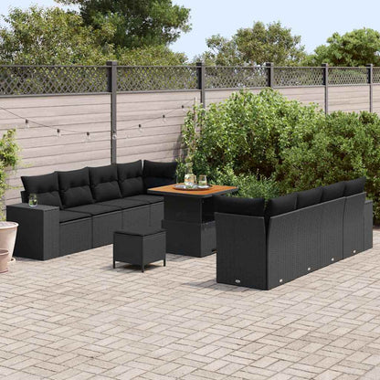 Set Divano da Giardino con cuscino 11 pcs Nero polyrattan