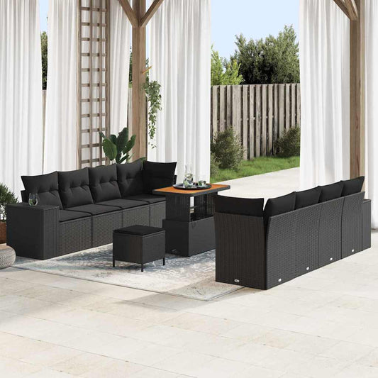 Set Divano da Giardino con cuscino 11 pcs Nero polyrattan