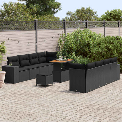 Set Divano da Giardino con cuscino 11 pcs Nero polyrattan | homemem39