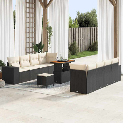 Set Divano da Giardino 11 pcs Nero e Crema polyrattan