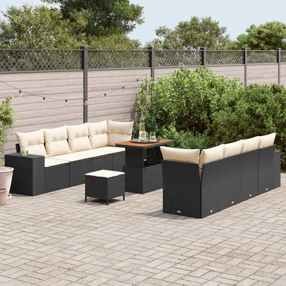 Set Divano da Giardino 11 pcs Nero e Crema polyrattan