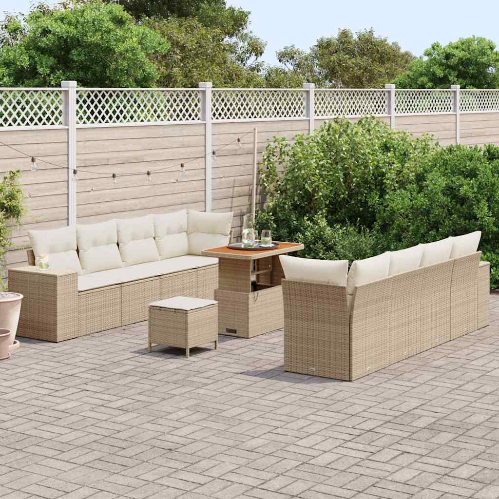 Set Divano da Giardino Beige e Crema polyrattan